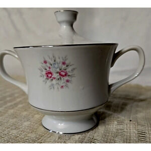 Vintage Nasco Sweet Afton Fine China Sugar Bowl with Lid Floral Silver Trim